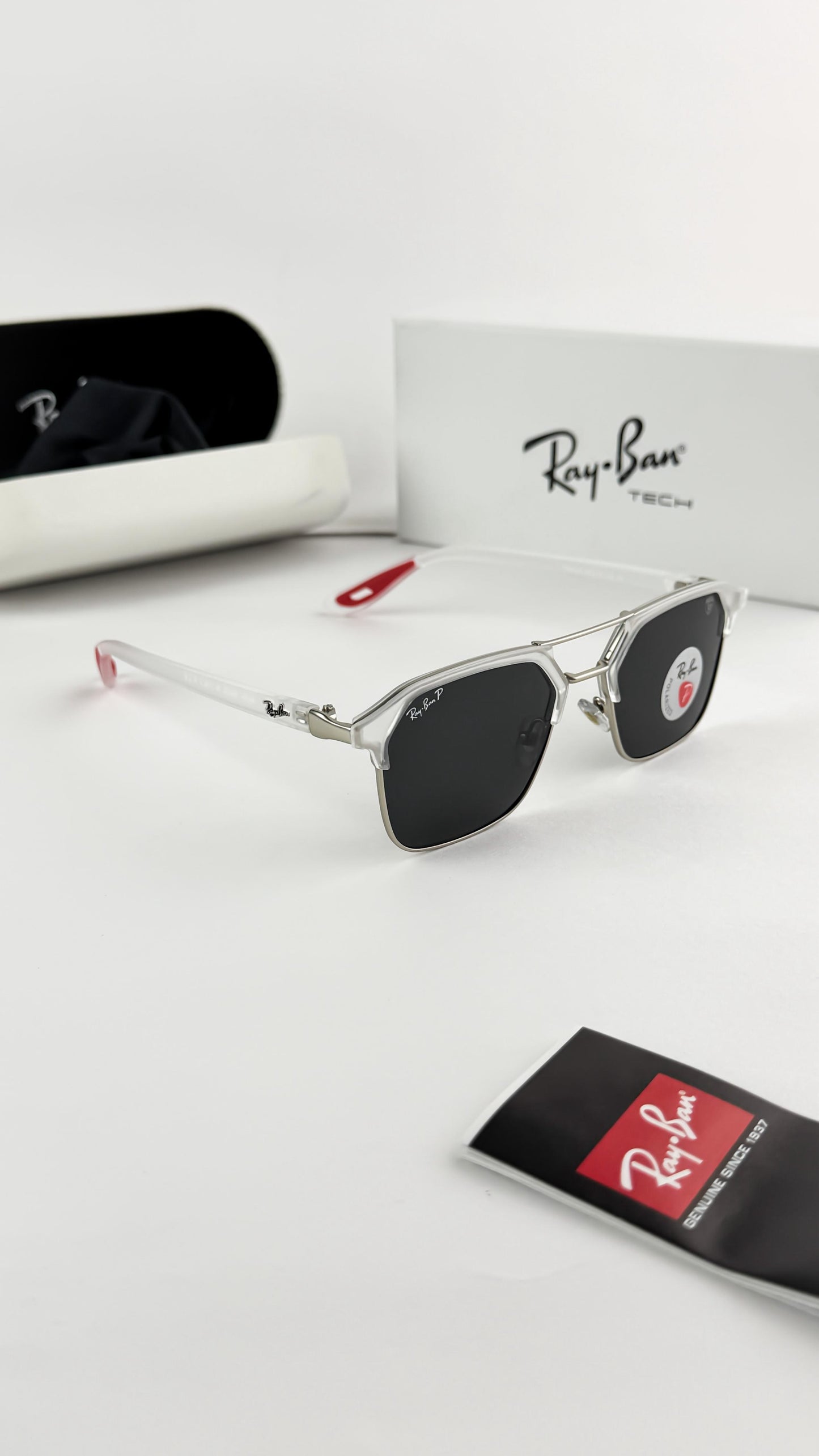 Branded Ray Ban White And Black Frame Sunglasses