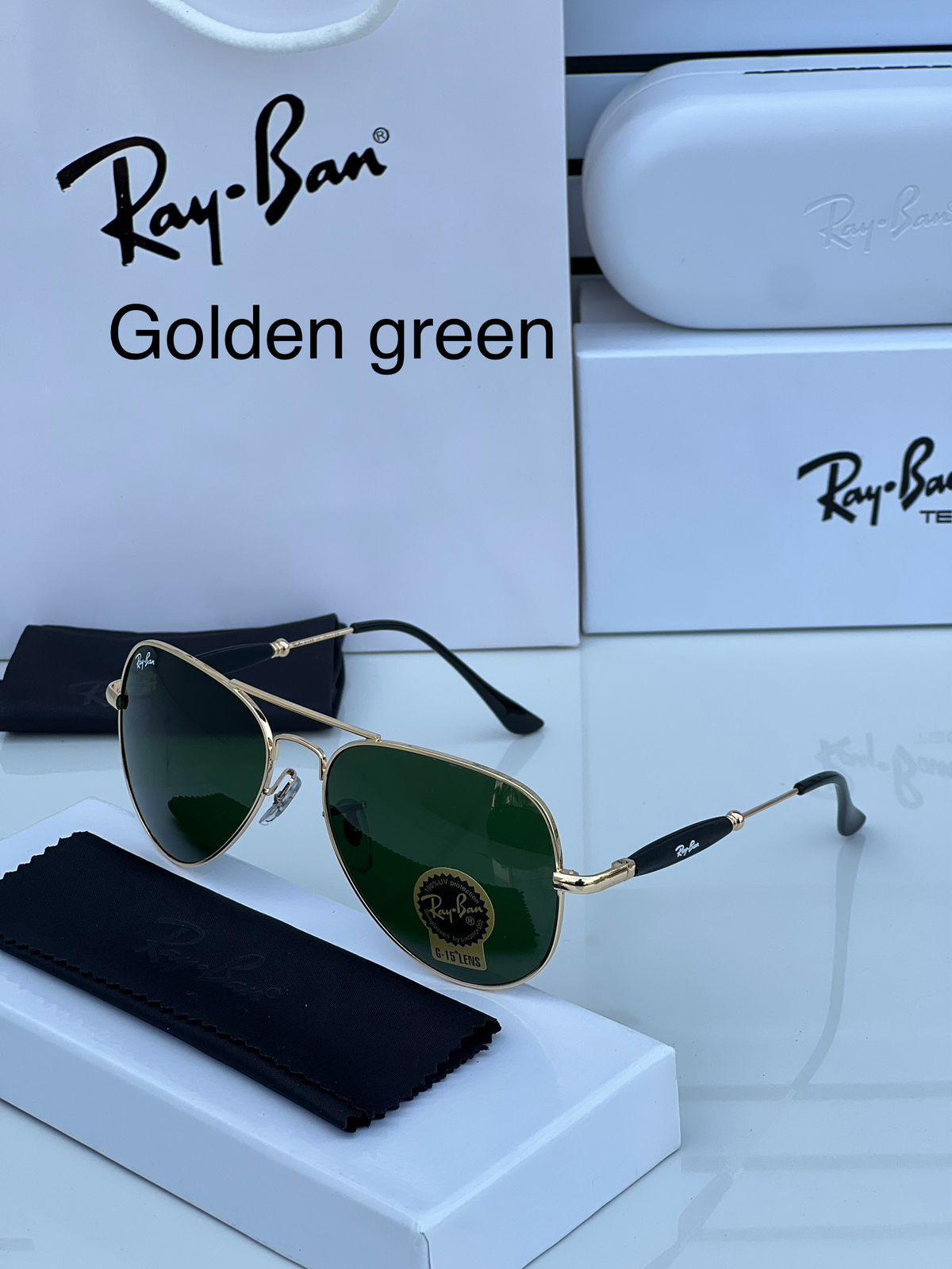 Ray-Ban Golden Green Unisex Sunglasses
