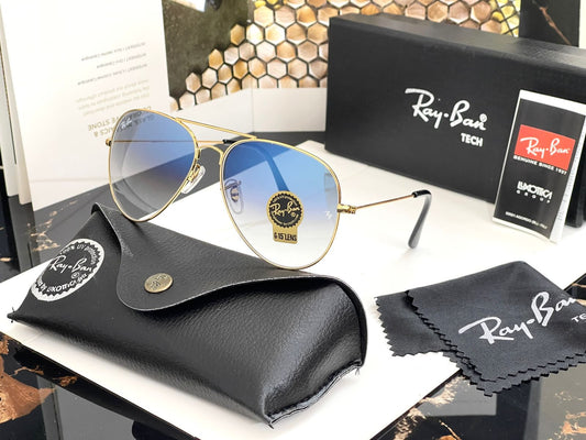 New Ray Ban Blue Shade Golden Frame Sunglasses
