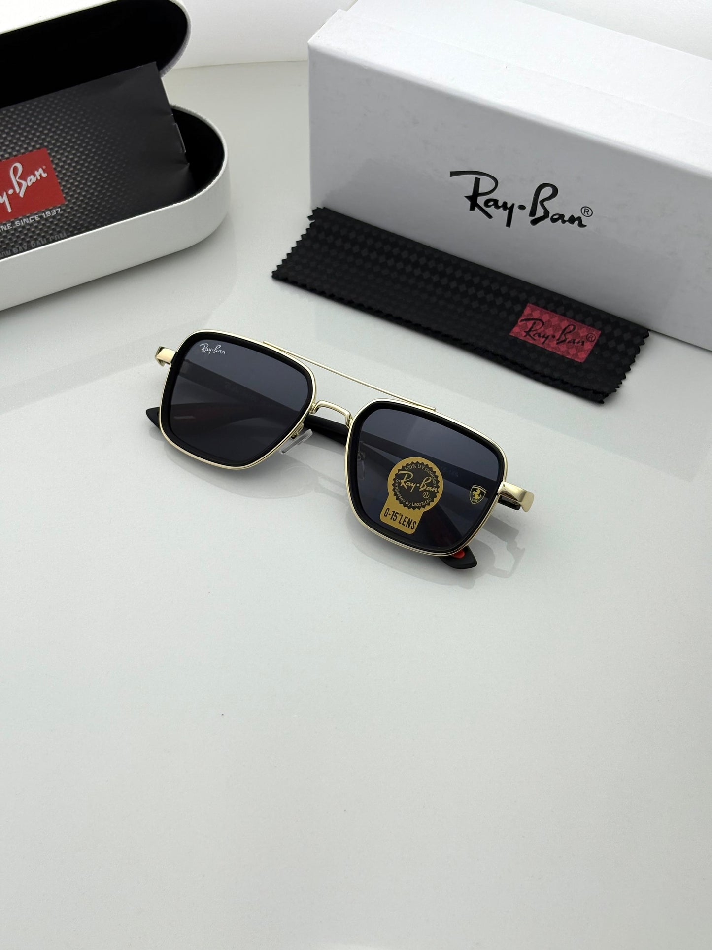 Affordable Ray Ban Black Shade And Gold Sunglasses